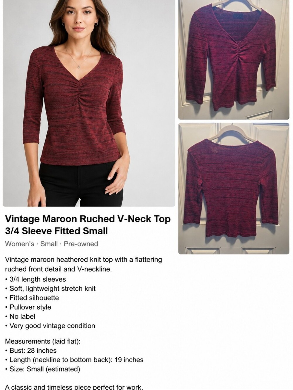 A. Byer Maroon Heathered Ruched V-Neck Sweater